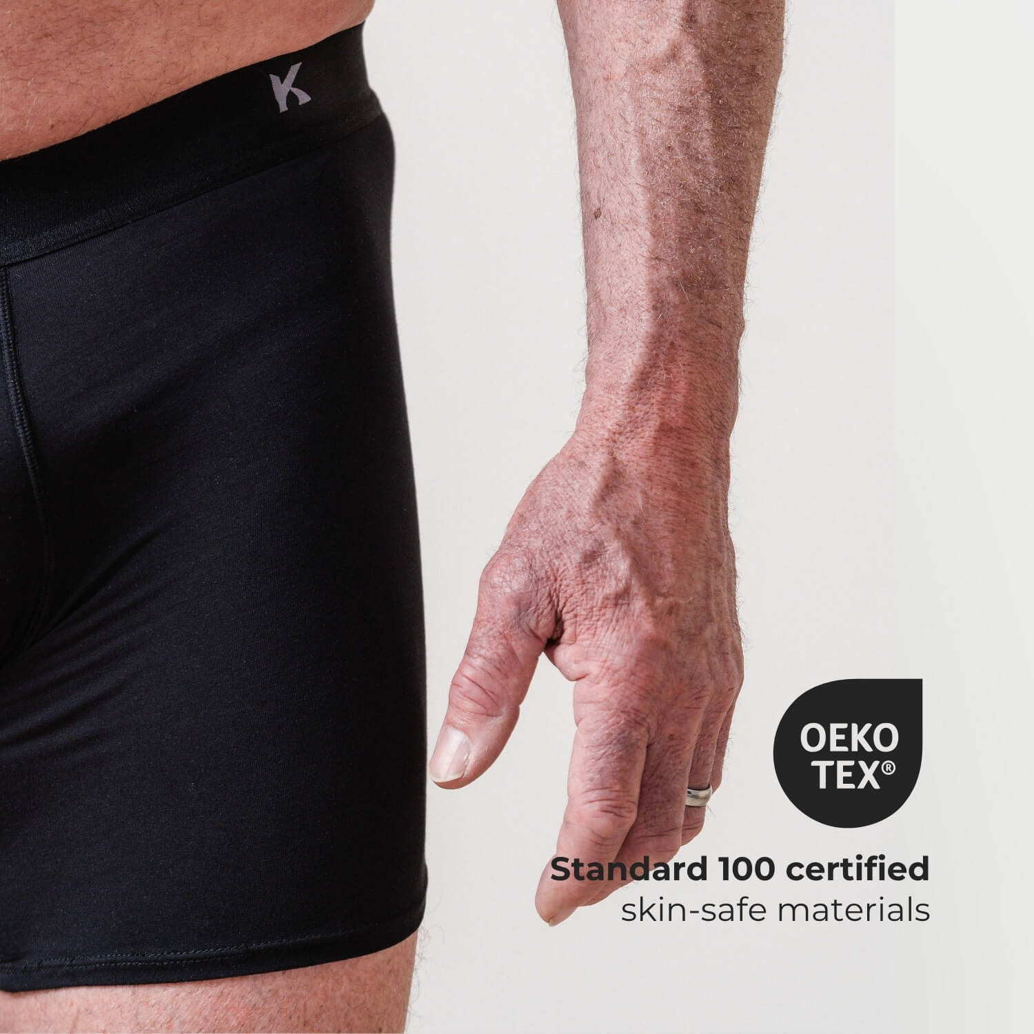 OEKO-TEX certified men's incontinence boxer briefs - side view showing discreet fit